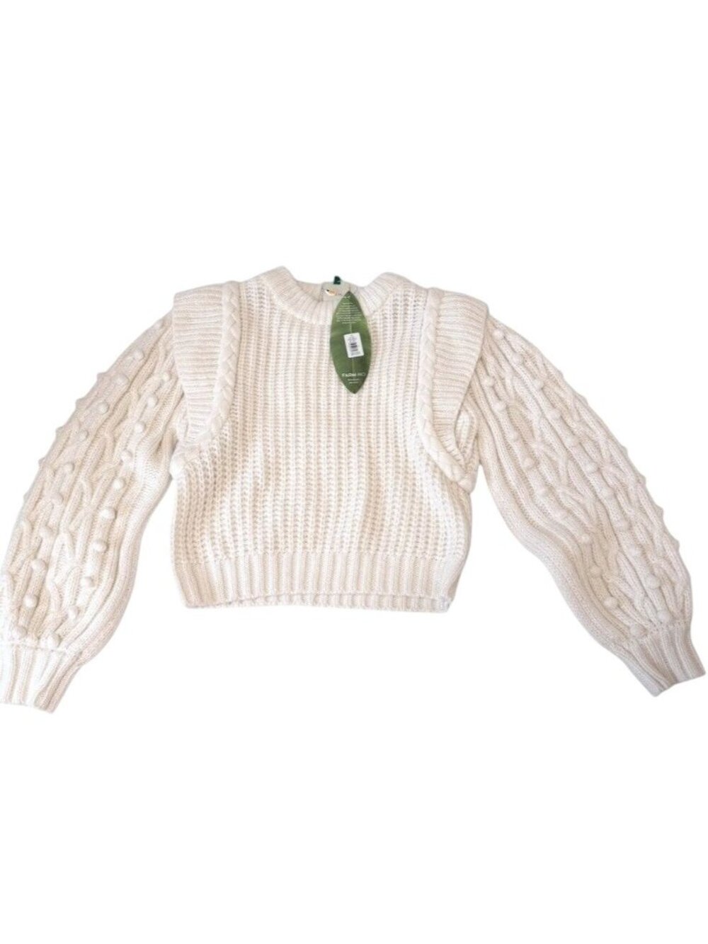 FARM Rio Off White Braided Chunky Knit Shaker Stitch Sweater M NWT